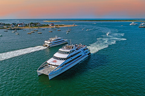 The Hy-Line Cruises ferry takes off along the water in Hyannis, Massachusetts, where guests staying at Xplorie participating properties can enjoy a complimentary round trip to Martha's Vineyard or Nantucket.