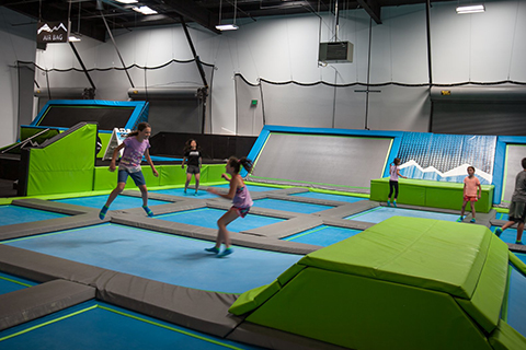 Children jump on the trampolines at Mountain Air in Bend, Oregon, where guests staying at Xplorie participating properties can enjoy a free one hour jump admission.