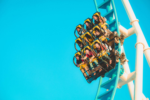 Guests ride on a roller coaster at Tropic Falls at OWA in Foley, Alabama, where guests staying at Xplorie participating properties can enjoy a free general admission.