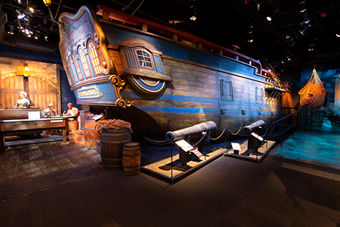A view of the pirate ship residing in the Whydah Pirate Museum in Yarmouth, Massachusetts, where guests staying at Xplorie participating properties can enjoy a free admission.